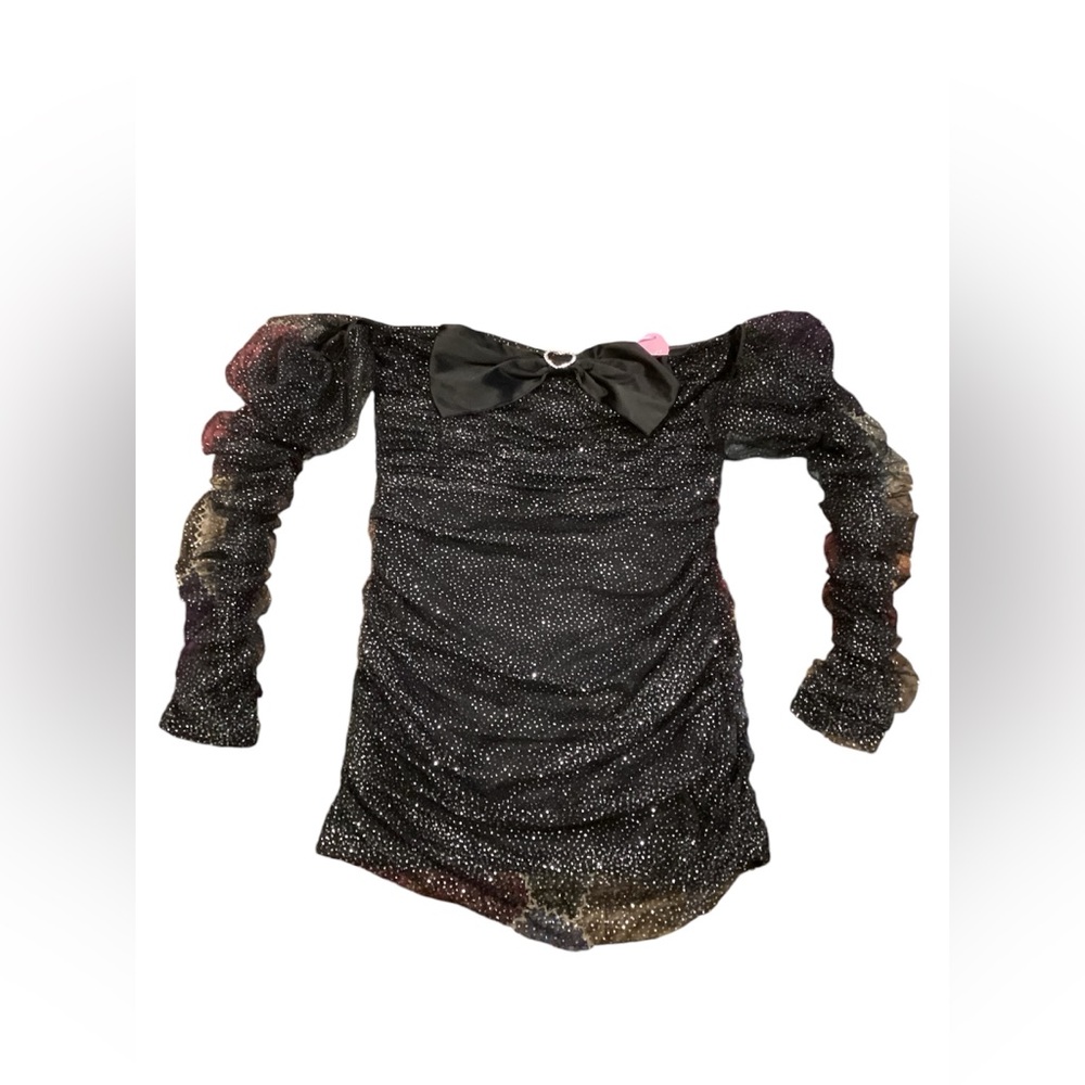 Dolls Kill Sugar Thrillz Permanent Plus One Mini Dress Black Ruched Glitter XXL